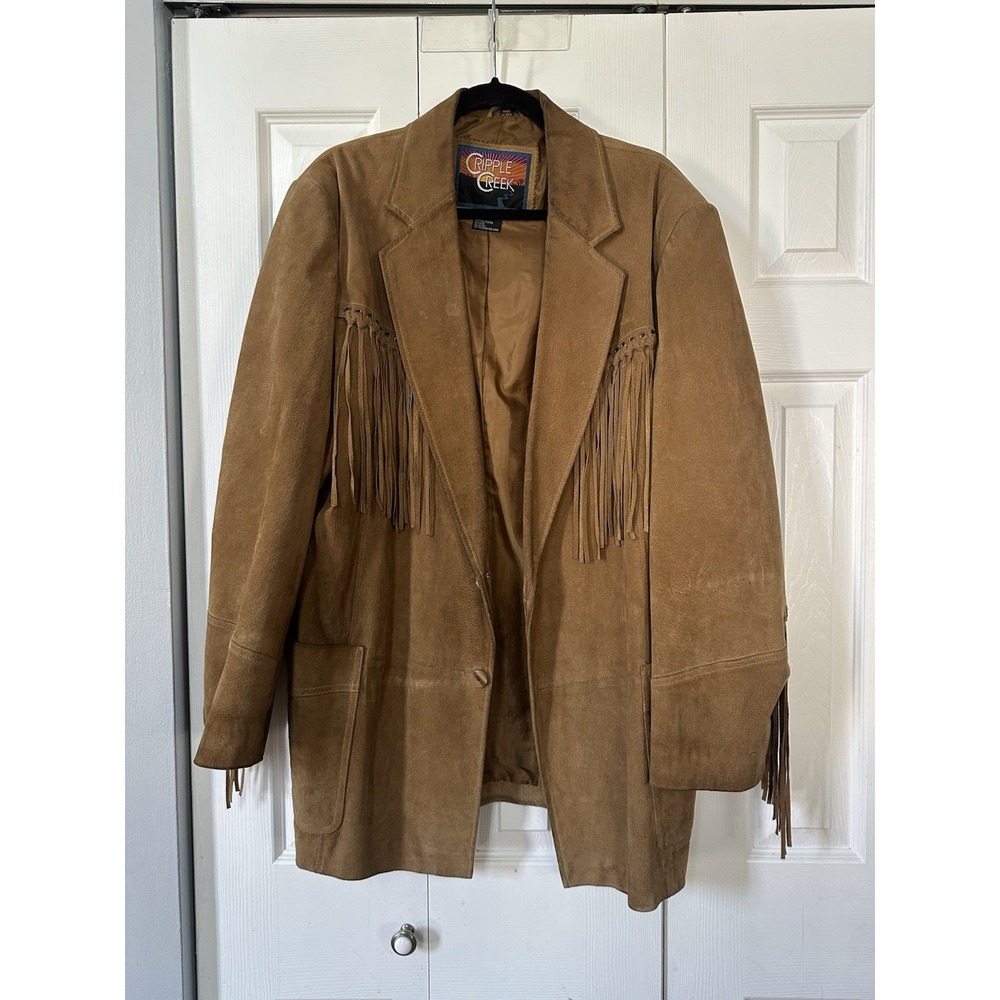 VTG Cripple Creek Genuine Leather Jacket with Fringe Western Size L Made in USA